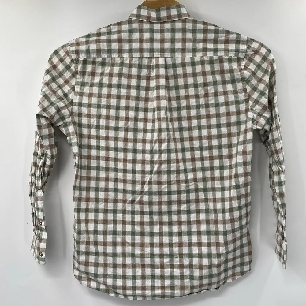 Johnnie-O Wada Top Shelf Mens L White Brown Green Plaid Long Sleeve Button Shirt - Picture 3 of 6